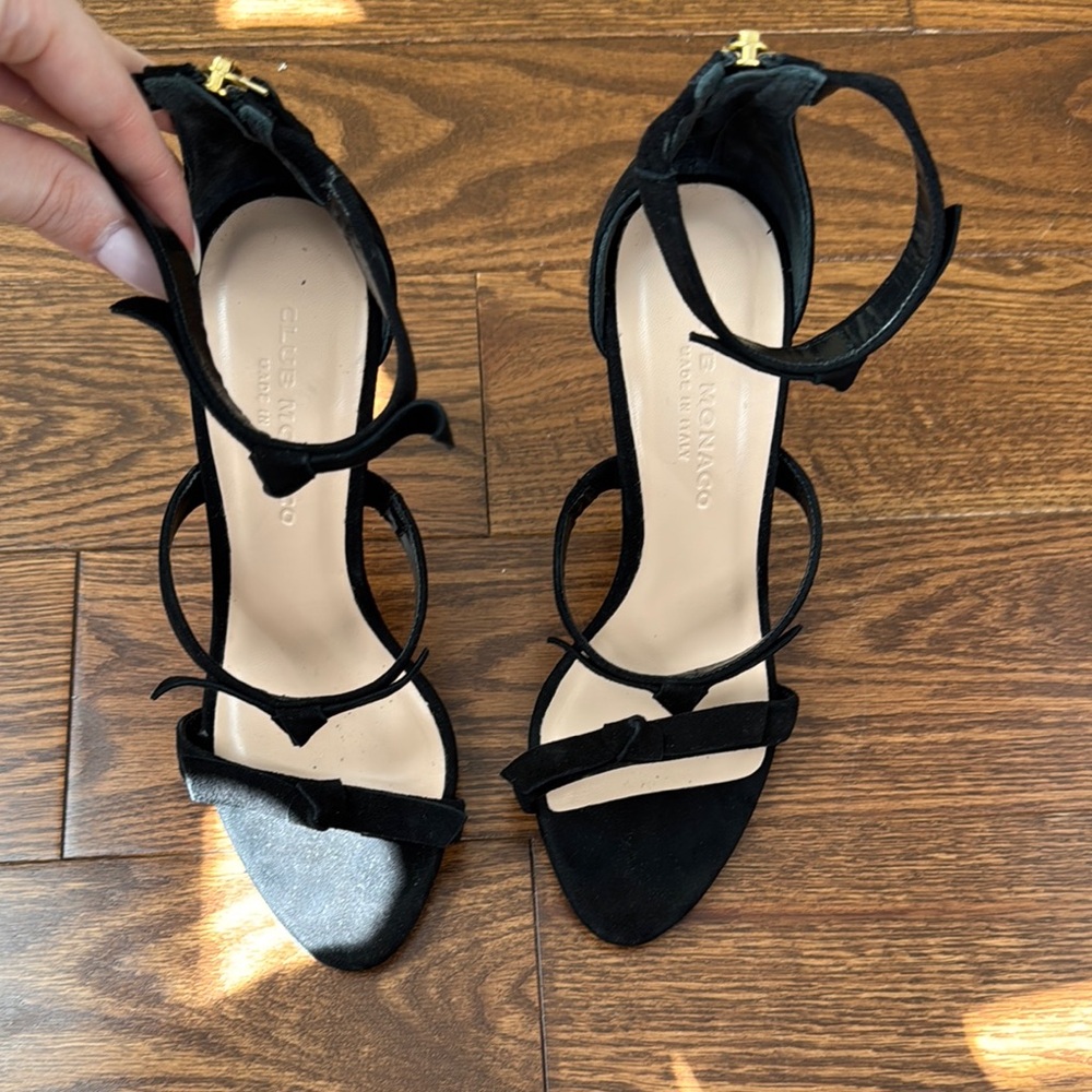Genuine suede and leather Black Strappy Heels